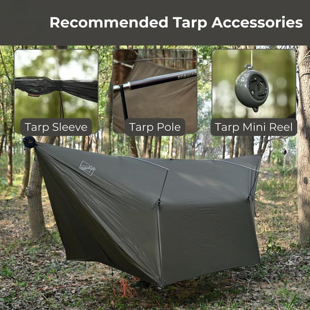 Alt view image 5 of 7 - 12×10ft Ultralight Camping Hammock Tarp, Hammock Rainfly with Doors | 1.1oz 20D Ripstop Silnylon, 4000mm Water resistant, Lightweight Tarp Shelter, 4 Season Tent Tarp for Hiking Backpacking