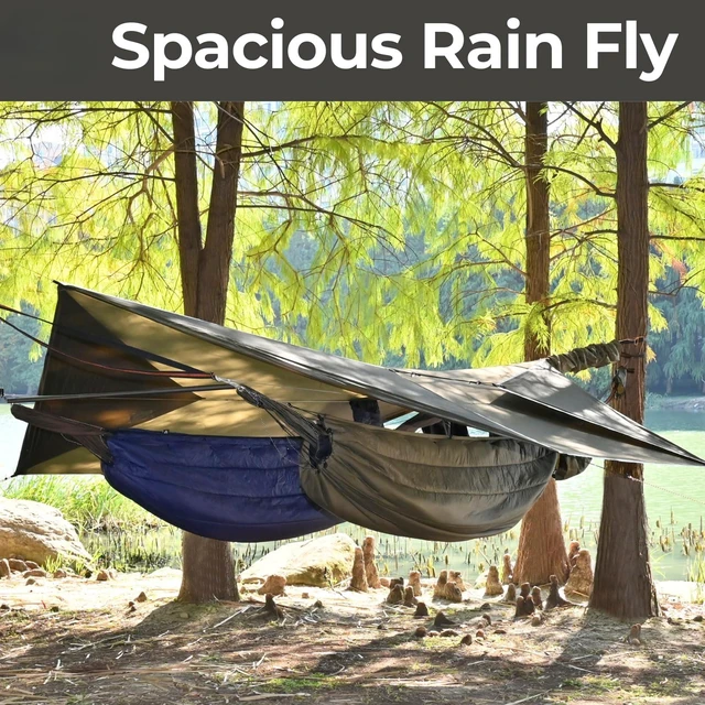 Alt view image 3 of 7 - 12×10ft Ultralight Camping Hammock Tarp, Hammock Rainfly with Doors | 1.1oz 20D Ripstop Silnylon, 4000mm Water resistant, Lightweight Tarp Shelter, 4 Season Tent Tarp for Hiking Backpacking