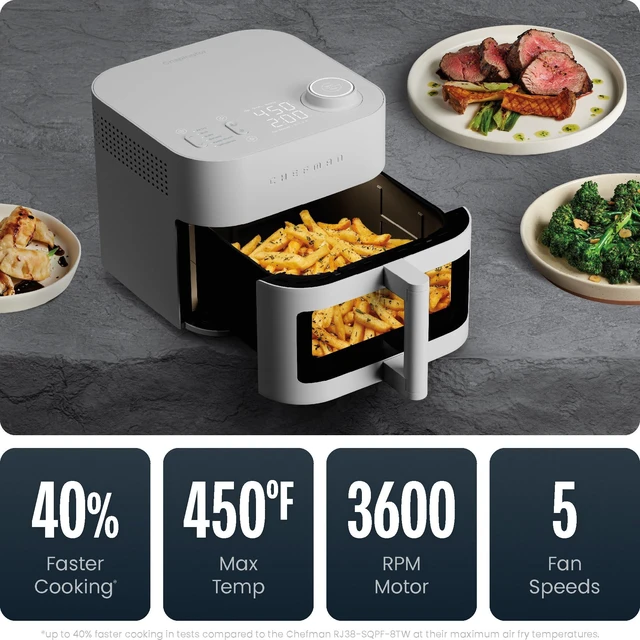 Alt view image 2 of 7 - Crispinator Air Fryer 6-in-1 with 8 Qt capacity, 450°F Max Temp with TurboFry Pro Technology for Fast and Even Results, Viewing Window, Nonstick Ceramic Basket