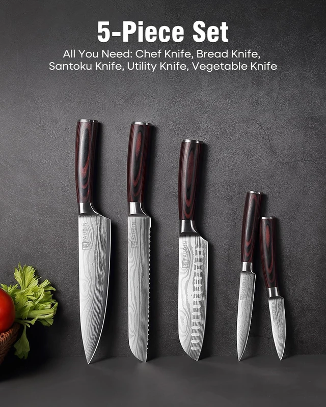 Alt view image 3 of 7 - 5-Piece Chef Knife Set, Ultra Sharp Kitchen Knives | High-Carbon Stainless Steel Kitchen Knife Set, Ergonomic Handle, Ideal Gift for Home and Restaurant Cooking