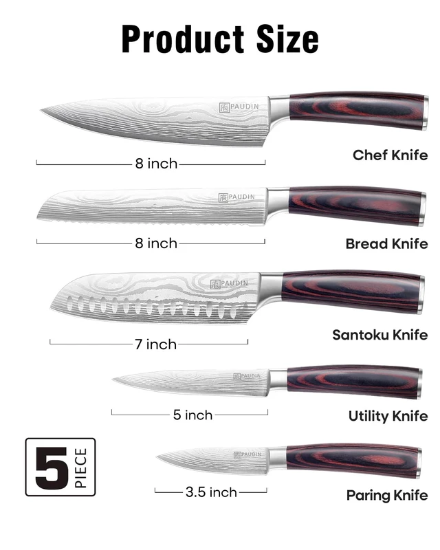 Alt view image 2 of 7 - 5-Piece Chef Knife Set, Ultra Sharp Kitchen Knives | High-Carbon Stainless Steel Kitchen Knife Set, Ergonomic Handle, Ideal Gift for Home and Restaurant Cooking