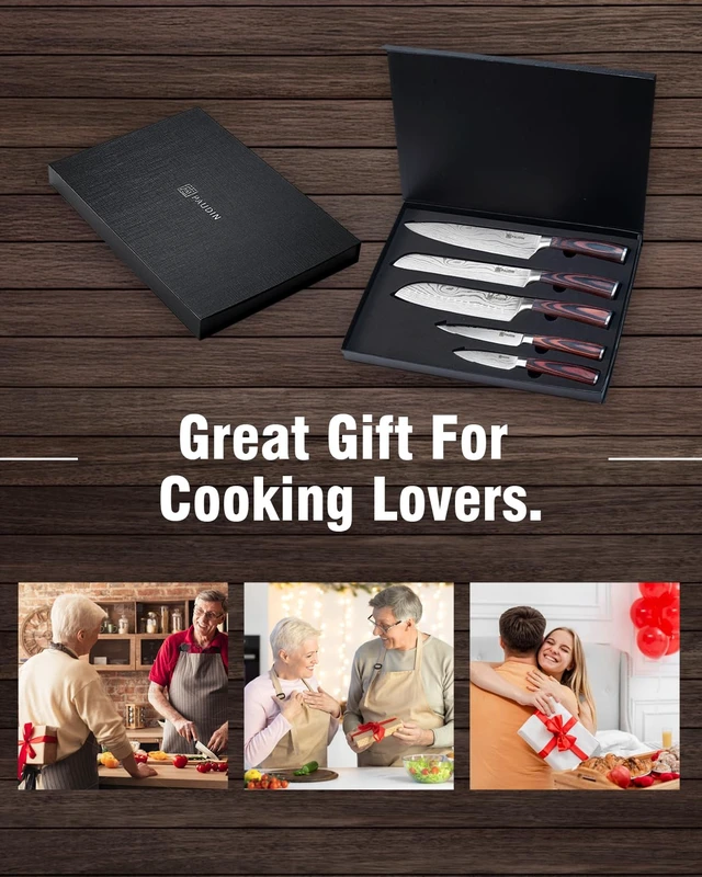Alt view image 7 of 7 - 5-Piece Chef Knife Set, Ultra Sharp Kitchen Knives | High-Carbon Stainless Steel Kitchen Knife Set, Ergonomic Handle, Ideal Gift for Home and Restaurant Cooking