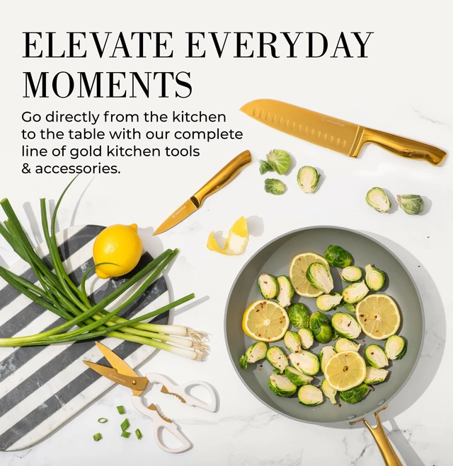 Alt view image 5 of 6 - Gold Knife Set with Block and Sharpener, 14-Piece | Full Tang Titanium-Coated Stainless Steel Gold Knives and White Knife Block with Built-In Sharpener, Gold Kitchen Accessories