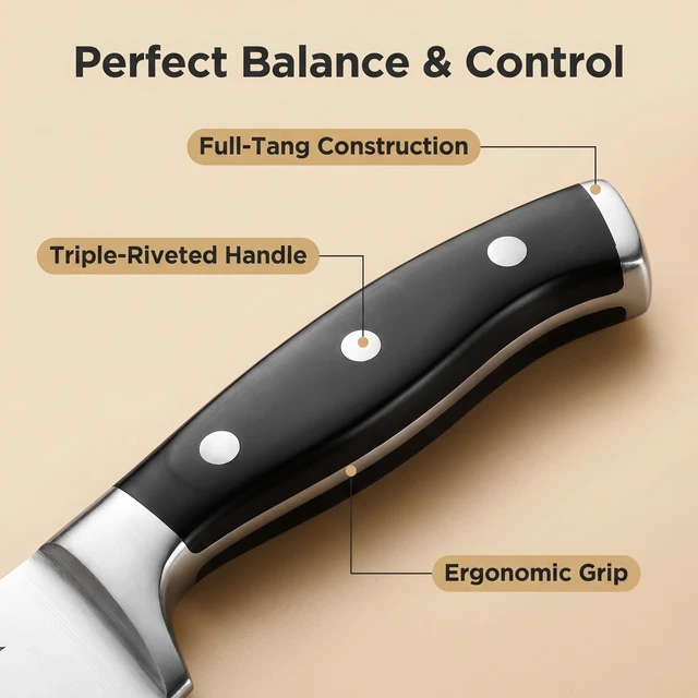 Alt view image 5 of 7 - Kitchen Knife Set 15PC Knife Block Set w Built-in Sharpener | German Forged Stainless Steel,Razor Sharp,Non-Stick&Anti-Rust,Triple Rivet,Ergonomic Handles,Full Tang,Gift Box
