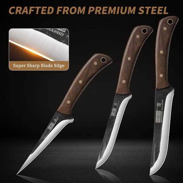 Alt view image 3 of 7 - Butcher Knife Set 3PCS, Sharp Fillet & Utility & Paring Knife Set | Hand Forged Kitchen Knife Set, Upgraded High Carbon Stainless Steel Meat Cutting for Home, Outdoor, Gift for Men