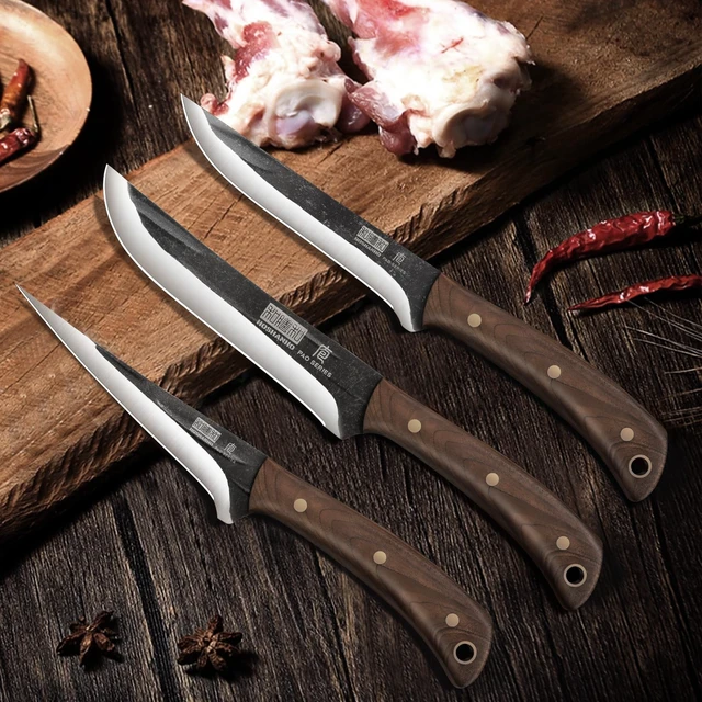 Alt view image 6 of 7 - Butcher Knife Set 3PCS, Sharp Fillet & Utility & Paring Knife Set | Hand Forged Kitchen Knife Set, Upgraded High Carbon Stainless Steel Meat Cutting for Home, Outdoor, Gift for Men