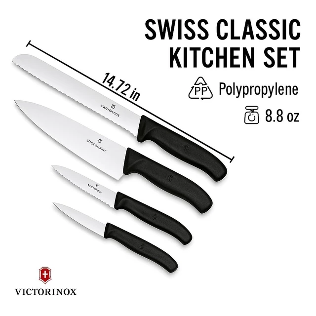 Alt view image 2 of 6 - Swiss Classic Kitchen Set, 5 Pieces - Utility & Bread Knives | Durable ergonomic set with paring, carving, and bread knives. Made in Switzerland, dishwasher safe, and black handles.