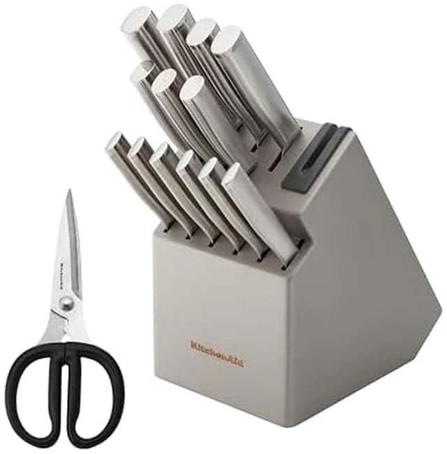 Main image of Gourmet Knife Block Set with Built-in Sharpener, 15-Piece, Stainless Steel