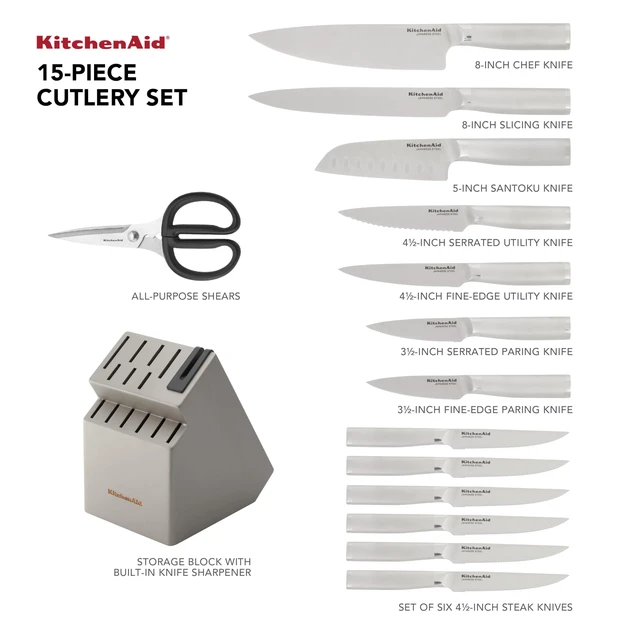 Alt view image 3 of 6 - Gourmet Knife Block Set with Built-in Sharpener, 15-Piece, Stainless Steel