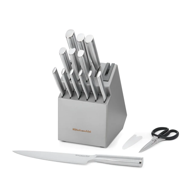 Alt view image 6 of 6 - Gourmet Knife Block Set with Built-in Sharpener, 15-Piece, Stainless Steel