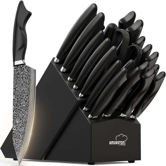 Main image of 22 Pieces Knife Block Set with Built-in Sharpener | Built-in Sharpener Block, Dishwasher Safe, High Carbon German Stainless Steel, Laser-engrave, Kitchen Weddings Birthdays Gift