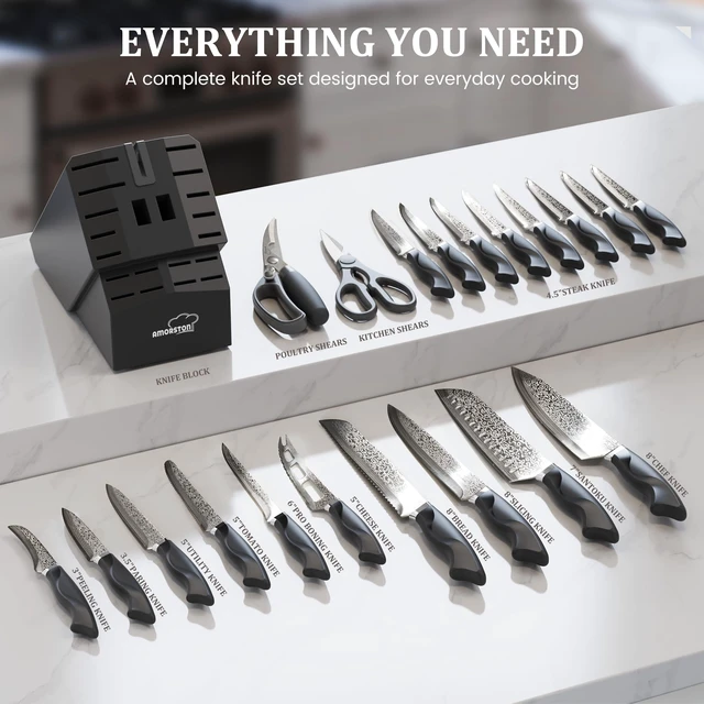 Alt view image 2 of 7 - 22 Pieces Knife Block Set with Built-in Sharpener | Built-in Sharpener Block, Dishwasher Safe, High Carbon German Stainless Steel, Laser-engrave, Kitchen Weddings Birthdays Gift