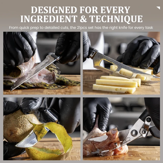 Alt view image 5 of 7 - 22 Pieces Knife Block Set with Built-in Sharpener | Built-in Sharpener Block, Dishwasher Safe, High Carbon German Stainless Steel, Laser-engrave, Kitchen Weddings Birthdays Gift