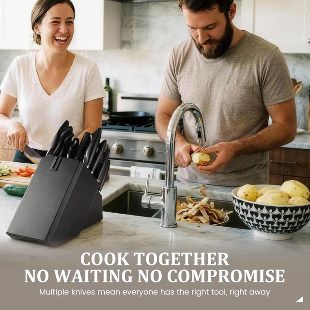 Alt view image 7 of 7 - 22 Pieces Knife Block Set with Built-in Sharpener | Built-in Sharpener Block, Dishwasher Safe, High Carbon German Stainless Steel, Laser-engrave, Kitchen Weddings Birthdays Gift