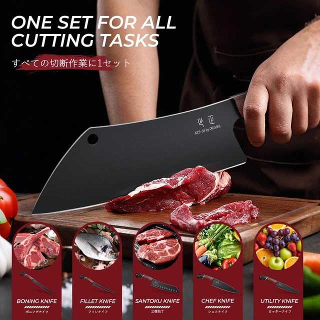 Alt view image 6 of 7 - Kitchen Knife Set with Bag - 6 PCS Chef Knife Set with Wooden Handle | Japanese ATS-34 Steel, Full Tang, Ergonomic Walnut Handle, Precision Cutting, Gift Box