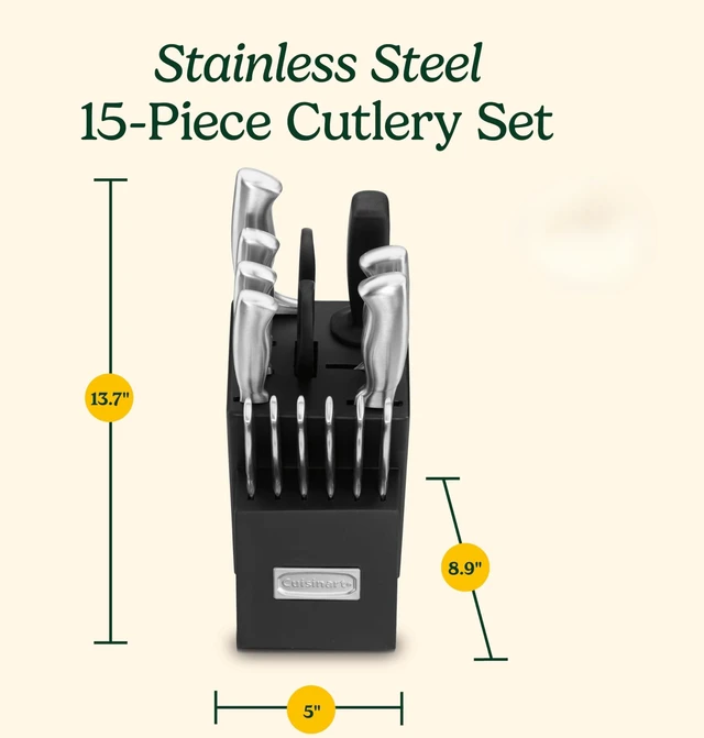 Alt view image 5 of 5 - 15-Piece Stainless Steel Hollow Handle Block Set, C77SS-15PK | Kitchen knife set with high-carbon stainless steel blades, sharpening steel, household shears & wooden block, C77SS-15PK