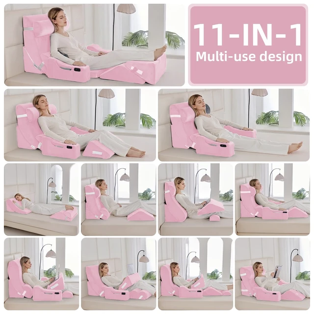 Alt view image 3 of 7 - Wedge Pillow Set for After Surgery,Pink,9PCS-23.2" | Orthopedic Bed Wedge Pillow Set for Sleeping,Post Surgery & Pain Relief,Multiple Piece Wedge Pillows for Reading ,Acid Reflux