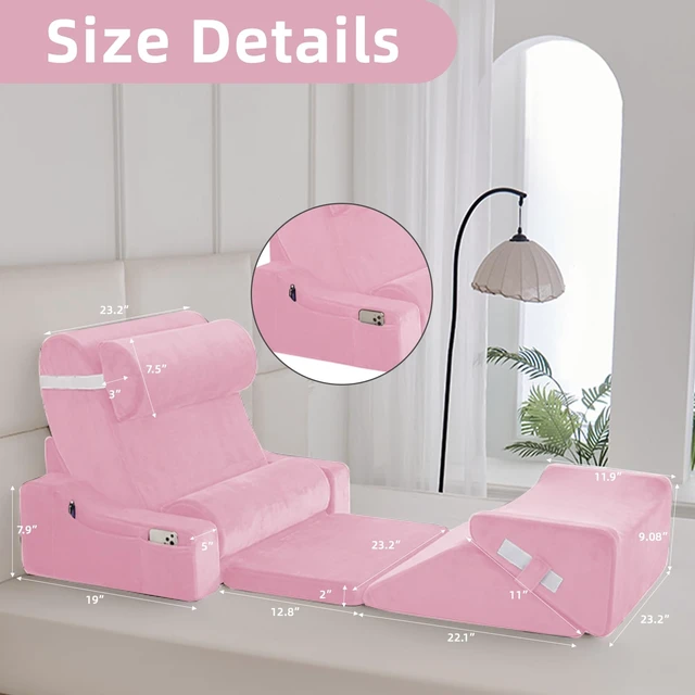 Alt view image 4 of 7 - Wedge Pillow Set for After Surgery,Pink,9PCS-23.2" | Orthopedic Bed Wedge Pillow Set for Sleeping,Post Surgery & Pain Relief,Multiple Piece Wedge Pillows for Reading ,Acid Reflux