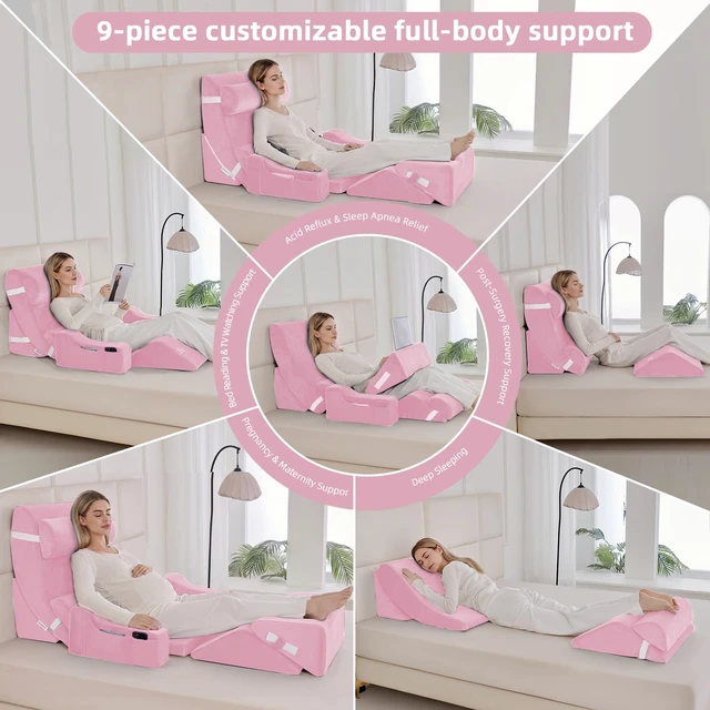 Alt view image 5 of 7 - Wedge Pillow Set for After Surgery,Pink,9PCS-23.2" | Orthopedic Bed Wedge Pillow Set for Sleeping,Post Surgery & Pain Relief,Multiple Piece Wedge Pillows for Reading ,Acid Reflux