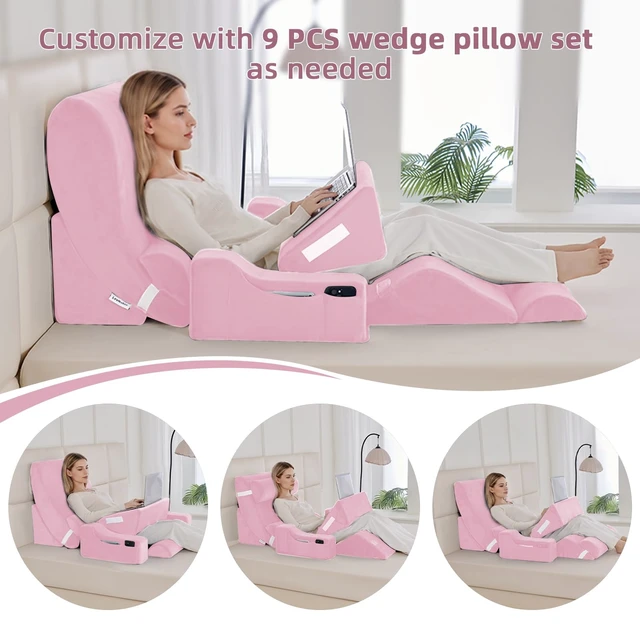 Alt view image 2 of 7 - Wedge Pillow Set for After Surgery,Pink,9PCS-23.2" | Orthopedic Bed Wedge Pillow Set for Sleeping,Post Surgery & Pain Relief,Multiple Piece Wedge Pillows for Reading ,Acid Reflux