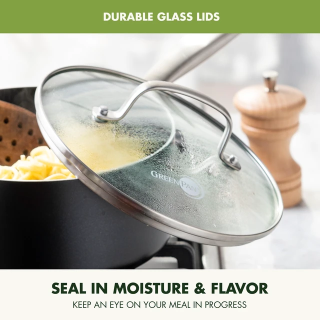 Alt view image 4 of 5 - Prime Chatham 1QT & 2QT Saucepan Pot Set with Glass Lids, Hard Anodized Diamond Infused Ceramic Nonstick, PFAS-Free, Dishwasher Safe, Oven Safe, Multipurpose Chefs Pan, Stay-Cool Handle,Black