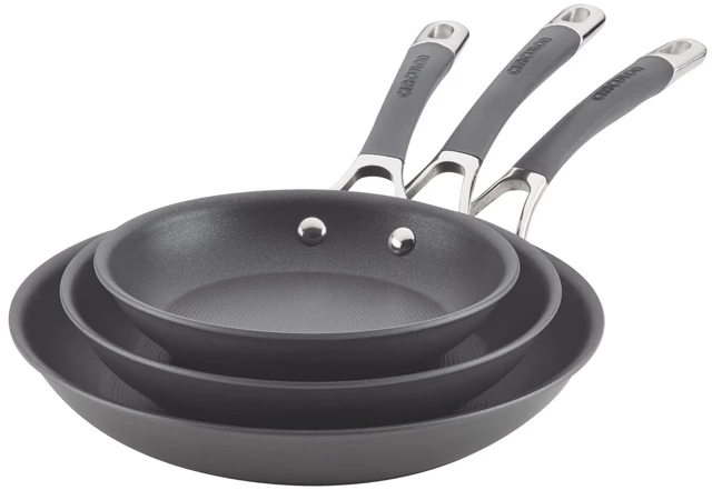 Main image of Radiance Hard Anodized Nonstick Frying Pan Set, 3-Piece, Gray | Nonstick frying pan set - 8.5", 10" & 12.25" pans, oven safe 400°F, dishwasher safe, dual-riveted stainless steel handles
