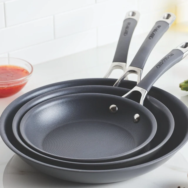 Alt view image 3 of 7 - Radiance Hard Anodized Nonstick Frying Pan Set, 3-Piece, Gray | Nonstick frying pan set - 8.5", 10" & 12.25" pans, oven safe 400°F, dishwasher safe, dual-riveted stainless steel handles