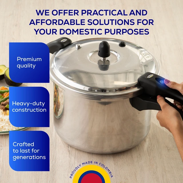 Alt view image 5 of 6 - (10.5 Qt / 10 L) Olla de Presion, Aluminum Pressure Pot | 6 Safety Systems, 11-Serving Stovetop Cooker, Pressure Cooker made in Colombia with a 25-Year Warranty