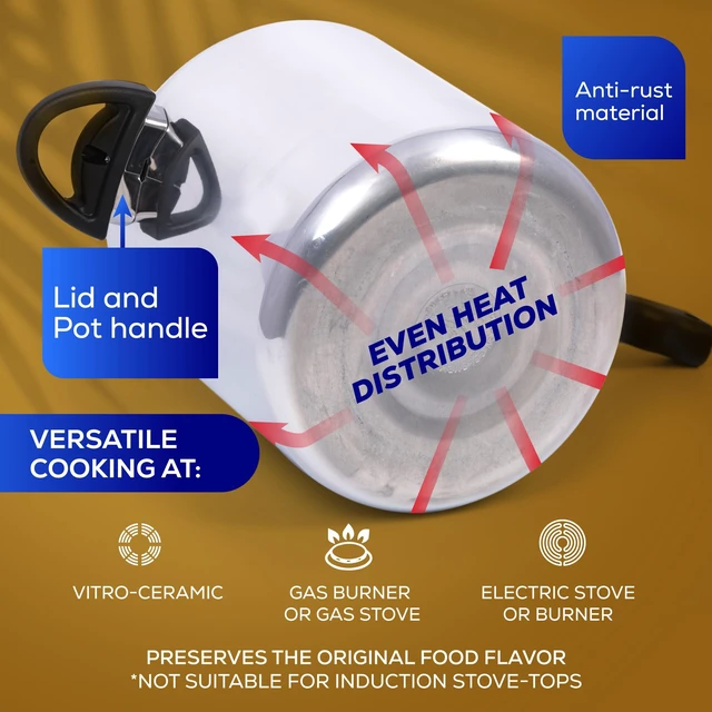 Alt view image 6 of 6 - (10.5 Qt / 10 L) Olla de Presion, Aluminum Pressure Pot | 6 Safety Systems, 11-Serving Stovetop Cooker, Pressure Cooker made in Colombia with a 25-Year Warranty