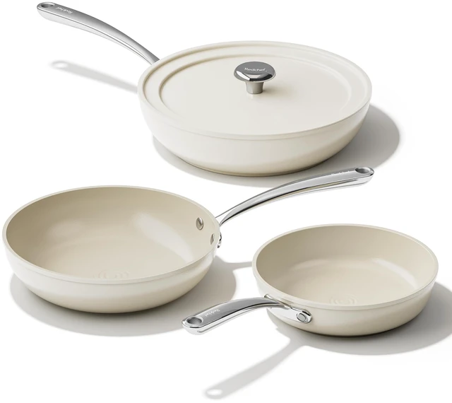 Main image of Ceramic Non Stick Frying Pans Set Nonstick Skillets 8/9.5/11 Inch | 4-Piece Ceramic Cookware Set with Lid PFAS-free Non Toxic Saute Pan, Chef-Grade Cooking Pan Oven Safe Skillet Induction-Ready