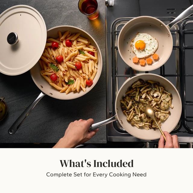 Alt view image 7 of 7 - Ceramic Non Stick Frying Pans Set Nonstick Skillets 8/9.5/11 Inch | 4-Piece Ceramic Cookware Set with Lid PFAS-free Non Toxic Saute Pan, Chef-Grade Cooking Pan Oven Safe Skillet Induction-Ready