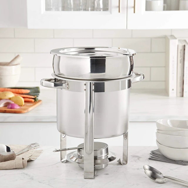 Alt view image 2 of 7 - Winco 15 qt Stainless Steel Brazier Pan with Lid | Flat bottom, Wide base, Riveted handles, Induction safe, Great for Braising, Simmering, Batch Cooking and Restaurant Kitchens