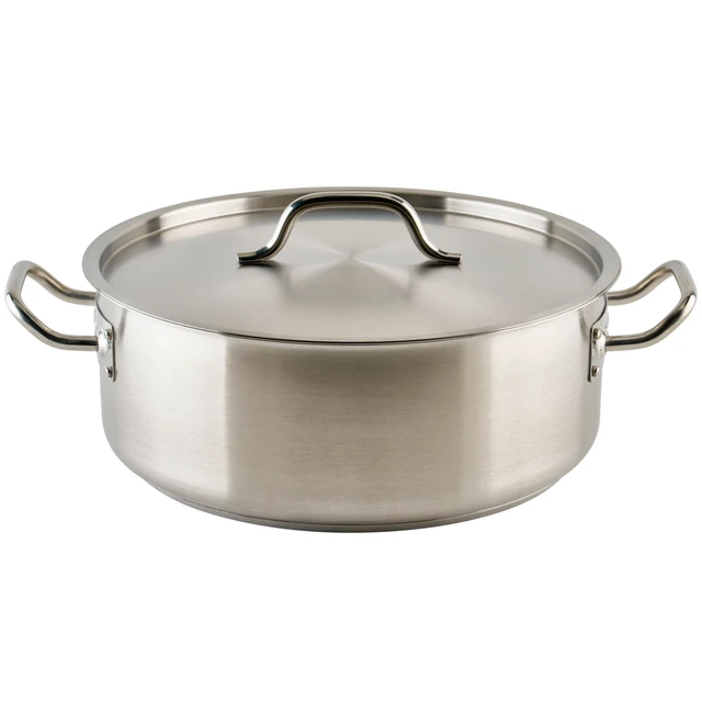 Alt view image 3 of 7 - Winco 15 qt Stainless Steel Brazier Pan with Lid | Flat bottom, Wide base, Riveted handles, Induction safe, Great for Braising, Simmering, Batch Cooking and Restaurant Kitchens