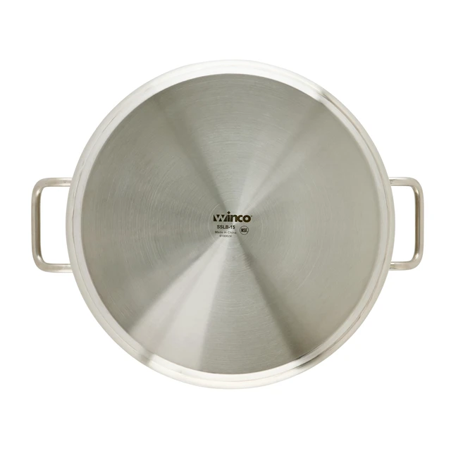 Alt view image 6 of 7 - Winco 15 qt Stainless Steel Brazier Pan with Lid | Flat bottom, Wide base, Riveted handles, Induction safe, Great for Braising, Simmering, Batch Cooking and Restaurant Kitchens
