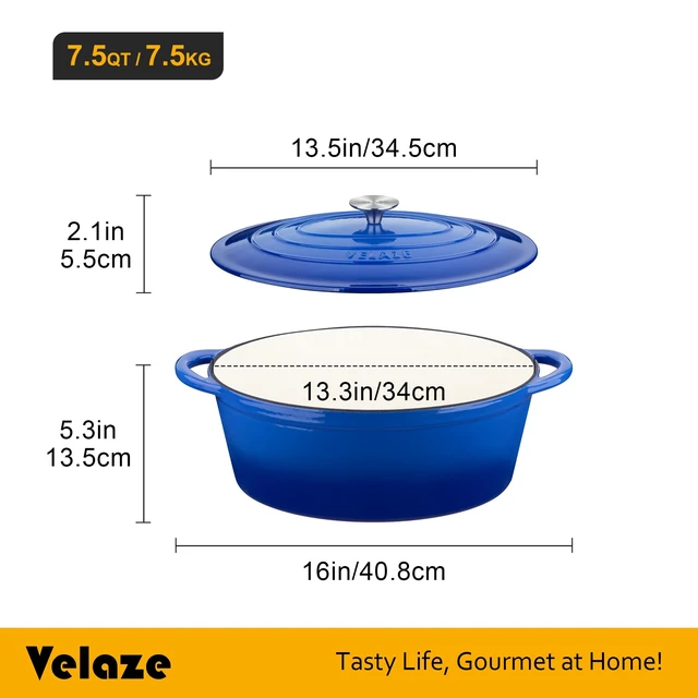 Alt view image 2 of 7 - 7.5 QT Oval Enameled Cast Iron Dutch Oven Pot with Lid,Blue | Whole Chicken Friendly,for Cooking,Frying, Stewing,Bread Baking,and Roasting,Oven Safe,Dual Handles,Non-Stick Coating