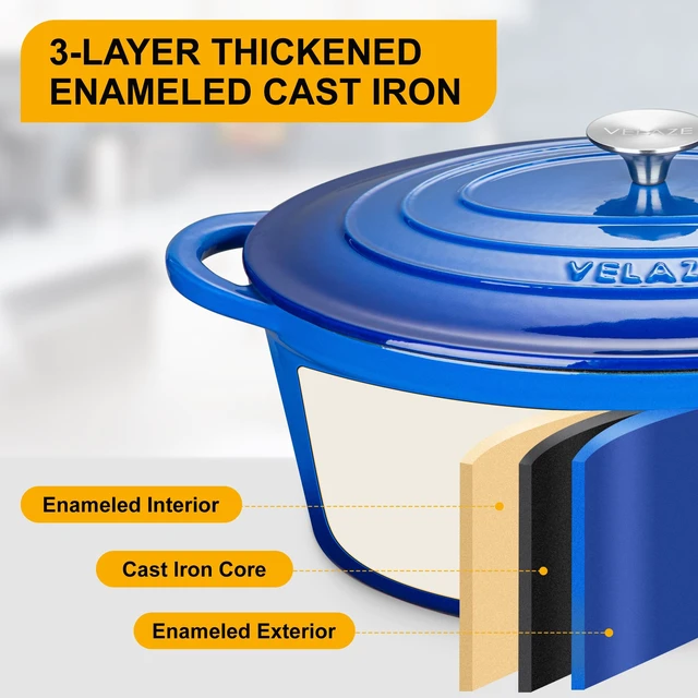 Alt view image 4 of 7 - 7.5 QT Oval Enameled Cast Iron Dutch Oven Pot with Lid,Blue | Whole Chicken Friendly,for Cooking,Frying, Stewing,Bread Baking,and Roasting,Oven Safe,Dual Handles,Non-Stick Coating