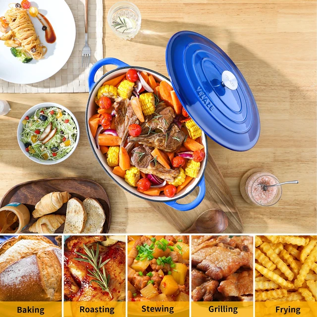 Alt view image 5 of 7 - 7.5 QT Oval Enameled Cast Iron Dutch Oven Pot with Lid,Blue | Whole Chicken Friendly,for Cooking,Frying, Stewing,Bread Baking,and Roasting,Oven Safe,Dual Handles,Non-Stick Coating