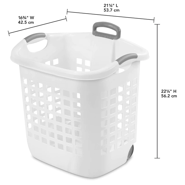 Alt view image 2 of 2 - 1.75 Bushel Ultra Wheeled Laundry Basket, Handle and Wheels for Easy Rolling of Clothes to and from the Laundry Room, Plastic, White, 4-Pack