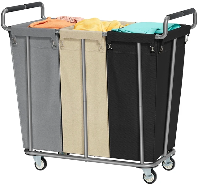 Main image of 3 Section Rolling Laundry Sorter Cart with Wheels, 360L | Commercial Laundry Cart Industrial, Large Laundry Basket Rolling Laundry Hamper with Handle for Bathroom, Bedroom, Hotel