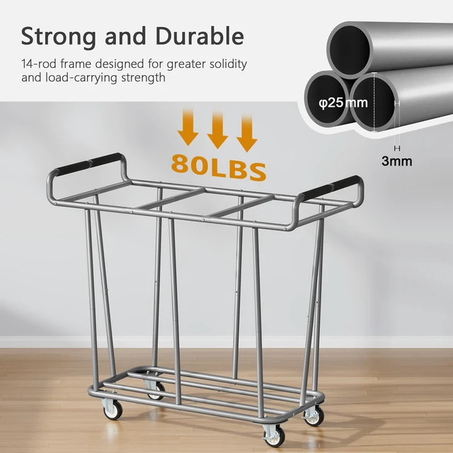 Alt view image 4 of 7 - 3 Section Rolling Laundry Sorter Cart with Wheels, 360L | Commercial Laundry Cart Industrial, Large Laundry Basket Rolling Laundry Hamper with Handle for Bathroom, Bedroom, Hotel