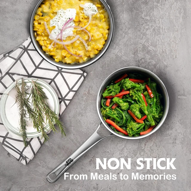 Alt view image 2 of 6 - Sauce pan with lid,1.5 Quart & 2.5 Quart & 3.5 Quart Hybrid Nonstick Sauce pans set, Stainless Steel Butter Warmer cookware,non stick Pots PFOA Free, Ceramic and Gas Cooktops