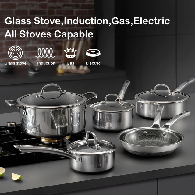 Alt view image 5 of 6 - Sauce pan with lid,1.5 Quart & 2.5 Quart & 3.5 Quart Hybrid Nonstick Sauce pans set, Stainless Steel Butter Warmer cookware,non stick Pots PFOA Free, Ceramic and Gas Cooktops