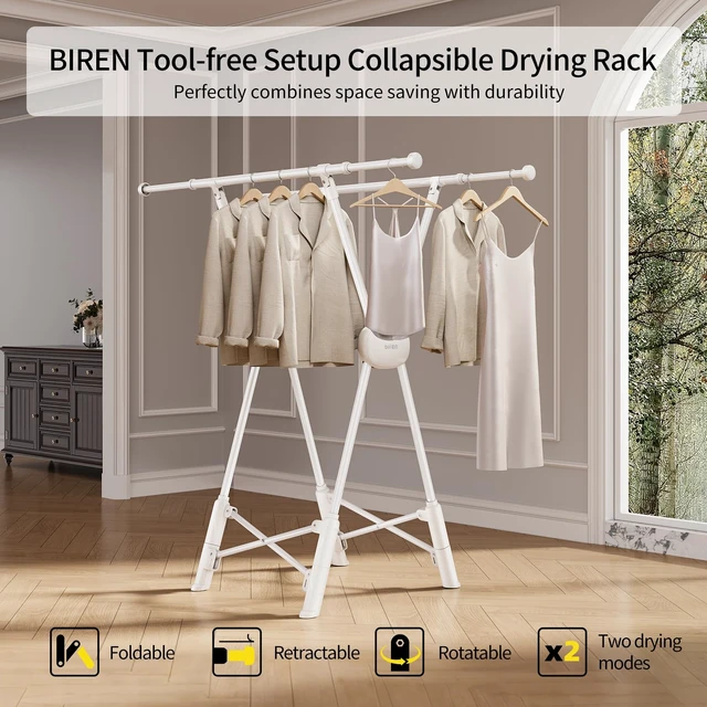 Alt view image 2 of 7 - Clothes Drying Rack Heavy Duty Clothing Racks Foldable Laundry Rack Two Drying Modes Garment Racks for Drying Clothes, Adjustable Length from 32-55 Inches for Indoor Outdoor Use