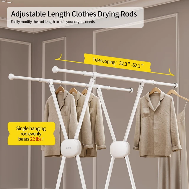 Alt view image 3 of 7 - Clothes Drying Rack Heavy Duty Clothing Racks Foldable Laundry Rack Two Drying Modes Garment Racks for Drying Clothes, Adjustable Length from 32-55 Inches for Indoor Outdoor Use