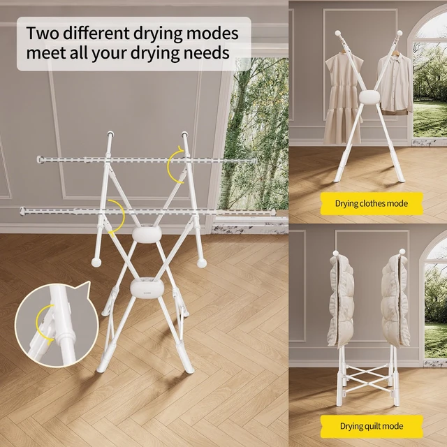 Alt view image 4 of 7 - Clothes Drying Rack Heavy Duty Clothing Racks Foldable Laundry Rack Two Drying Modes Garment Racks for Drying Clothes, Adjustable Length from 32-55 Inches for Indoor Outdoor Use