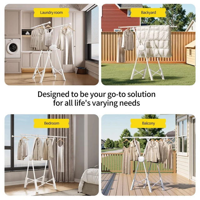 Alt view image 7 of 7 - Clothes Drying Rack Heavy Duty Clothing Racks Foldable Laundry Rack Two Drying Modes Garment Racks for Drying Clothes, Adjustable Length from 32-55 Inches for Indoor Outdoor Use