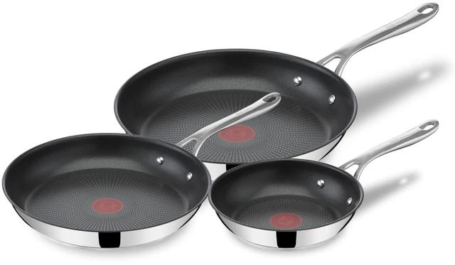 Main image of x Jamie Oliver Nonstick Coated Stainless Steel Pans 8", 9.5" & 11", Frypan Set Induction Compatible, Oven Safe up to 500°F, Chef's Stainless Steel Skillet, Frying Pan, Silver