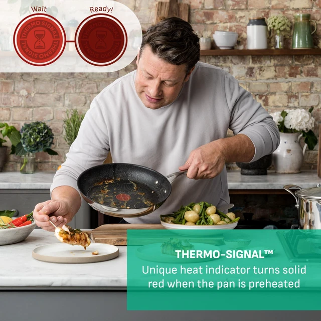 Alt view image 3 of 7 - x Jamie Oliver Nonstick Coated Stainless Steel Pans 8", 9.5" & 11", Frypan Set Induction Compatible, Oven Safe up to 500°F, Chef's Stainless Steel Skillet, Frying Pan, Silver