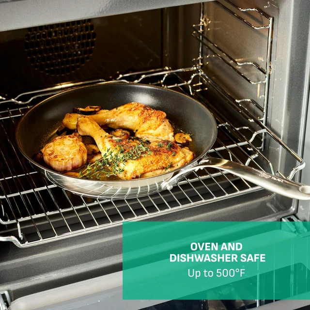 Alt view image 6 of 7 - x Jamie Oliver Nonstick Coated Stainless Steel Pans 8", 9.5" & 11", Frypan Set Induction Compatible, Oven Safe up to 500°F, Chef's Stainless Steel Skillet, Frying Pan, Silver