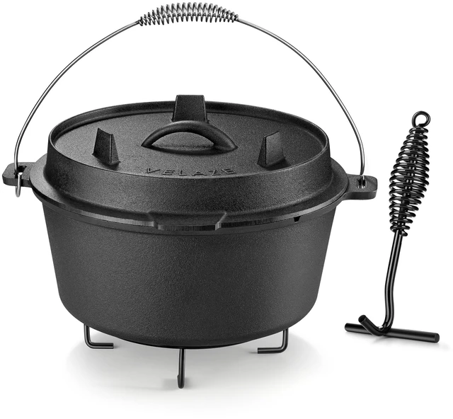 Main image of 10 QT Pre-Seasoned Cast Iron Camping Dutch Oven Pot with Lid | Comes with Metal Handles, Lid Lifter,Stand Support,Use in Oven, on Stove,Grill,or Over Campfire,Capacity for 4-8 People